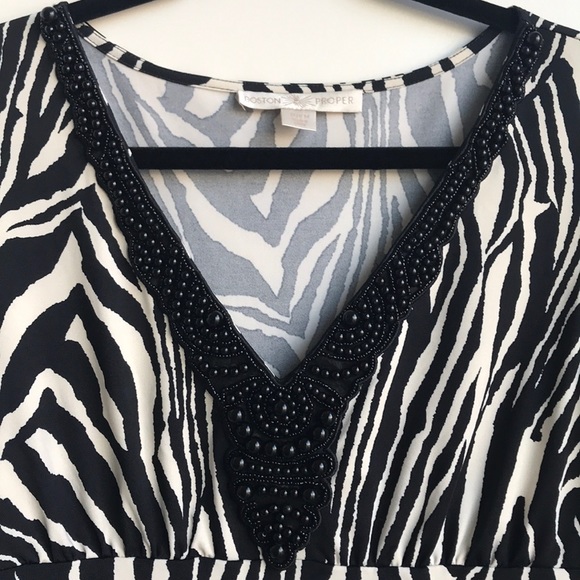 Boston Proper Zebra Print Beaded cold shoulder top - Picture 3 of 8
